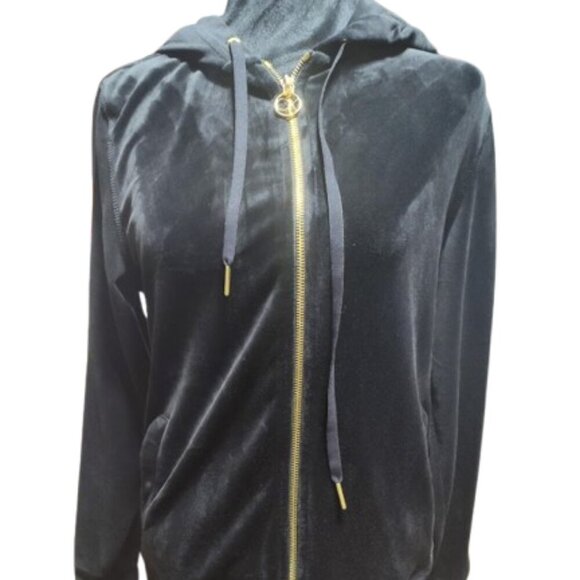 Calvin Klein Tops | Calvin Klein Velour Zip-Up Hoodie, Size S Color: Black/Gold - Picture 1 of 12
